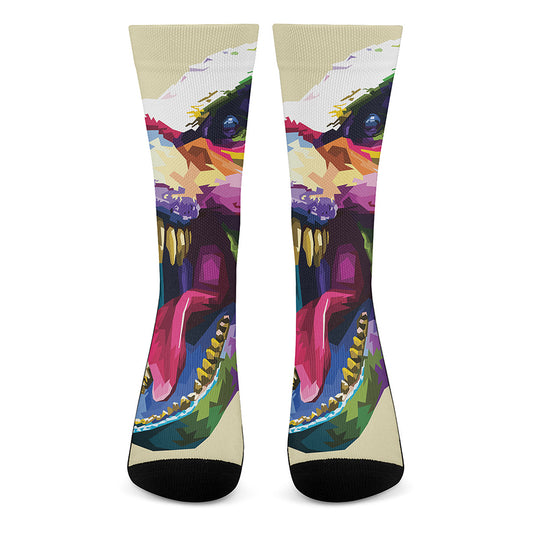 Colorful Tyrannosaurus Rex Print Crew Socks