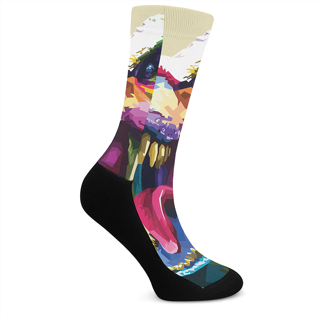 Colorful Tyrannosaurus Rex Print Crew Socks