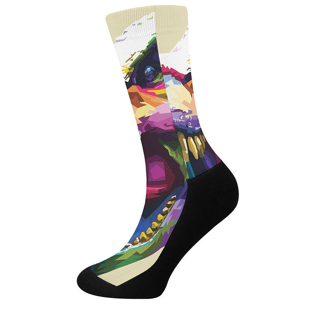 Colorful Tyrannosaurus Rex Print Crew Socks