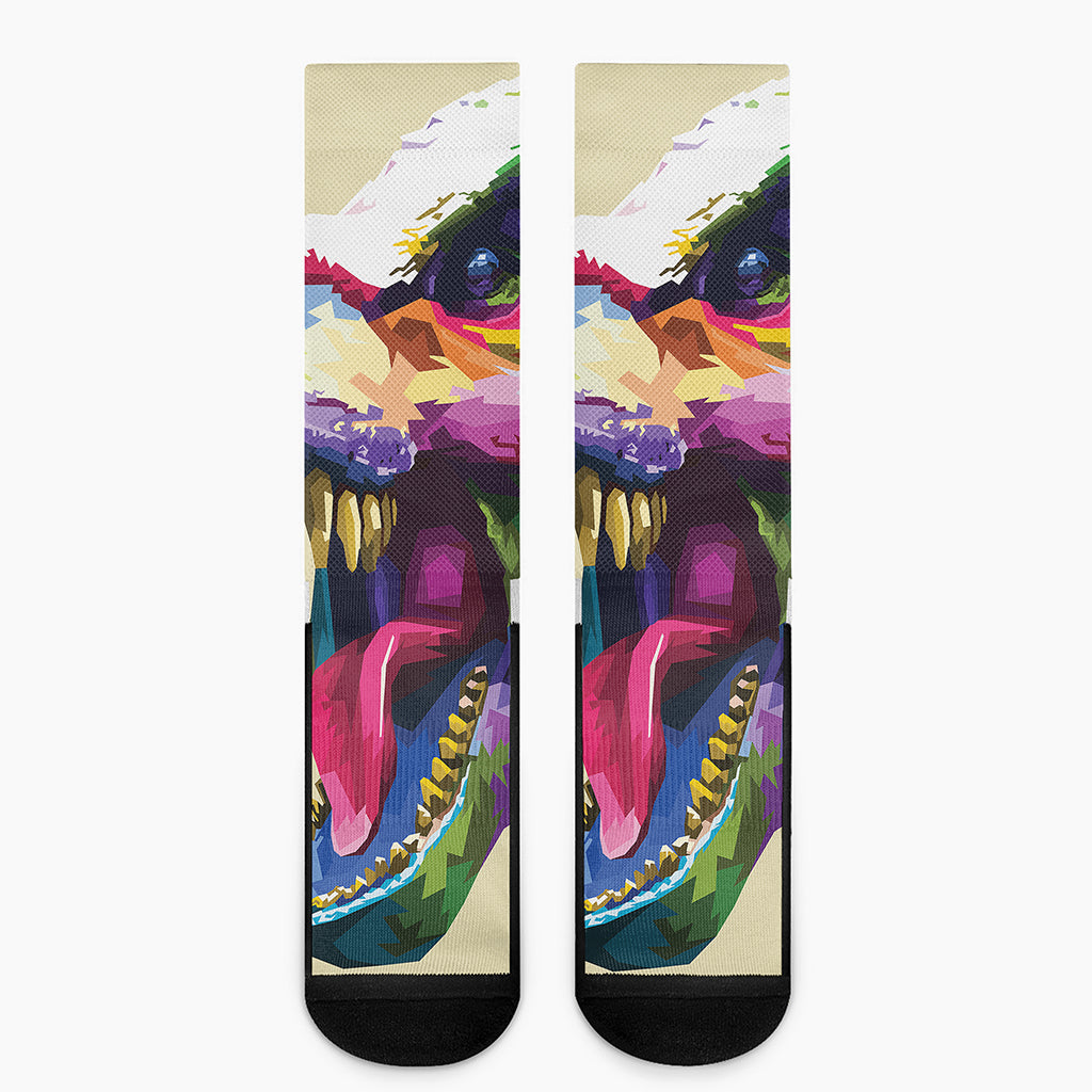 Colorful Tyrannosaurus Rex Print Crew Socks