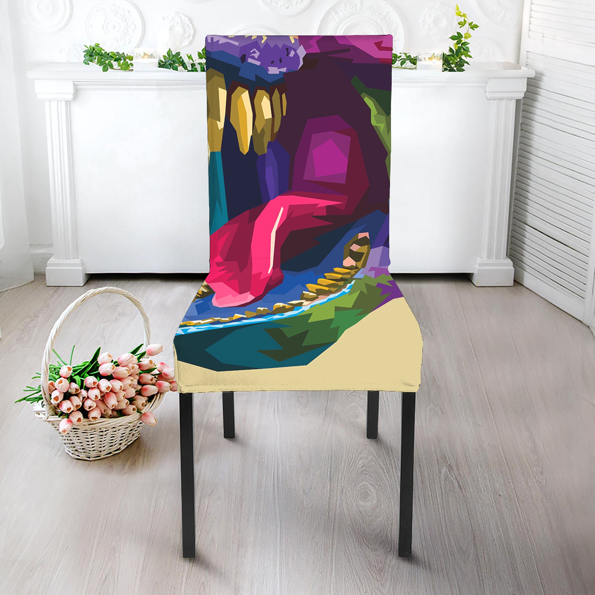Colorful Tyrannosaurus Rex Print Dining Chair Slipcover