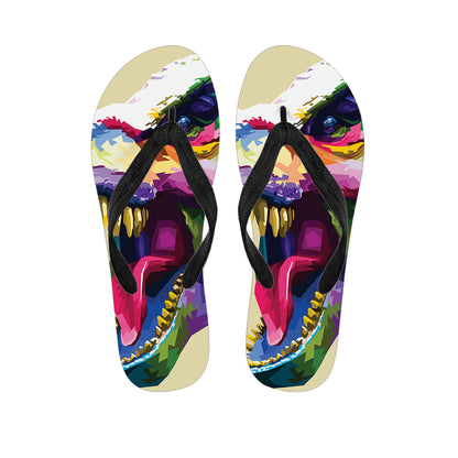 Colorful Tyrannosaurus Rex Print Flip Flops