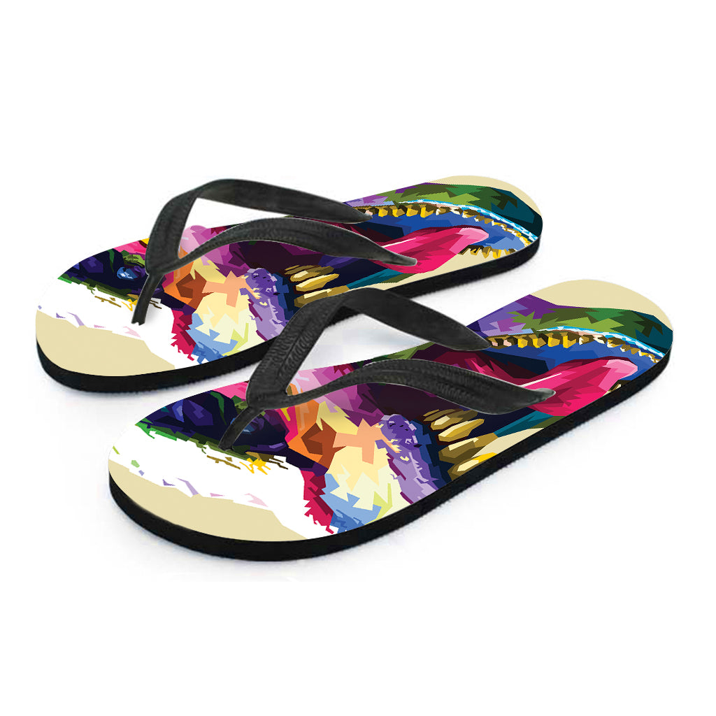 Colorful Tyrannosaurus Rex Print Flip Flops