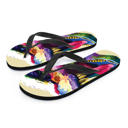 Colorful Tyrannosaurus Rex Print Flip Flops