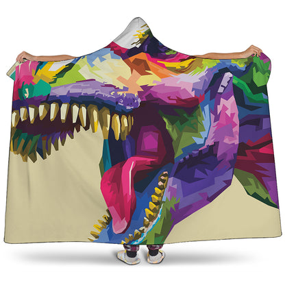 Colorful Tyrannosaurus Rex Print Hooded Blanket