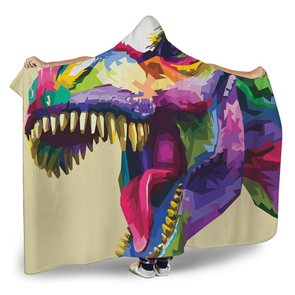 Colorful Tyrannosaurus Rex Print Hooded Blanket