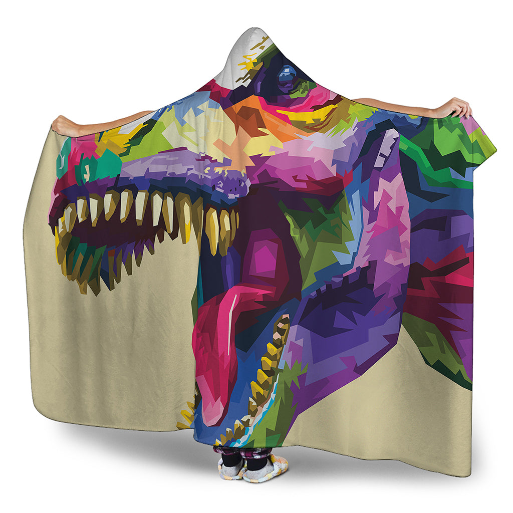 Colorful Tyrannosaurus Rex Print Hooded Blanket