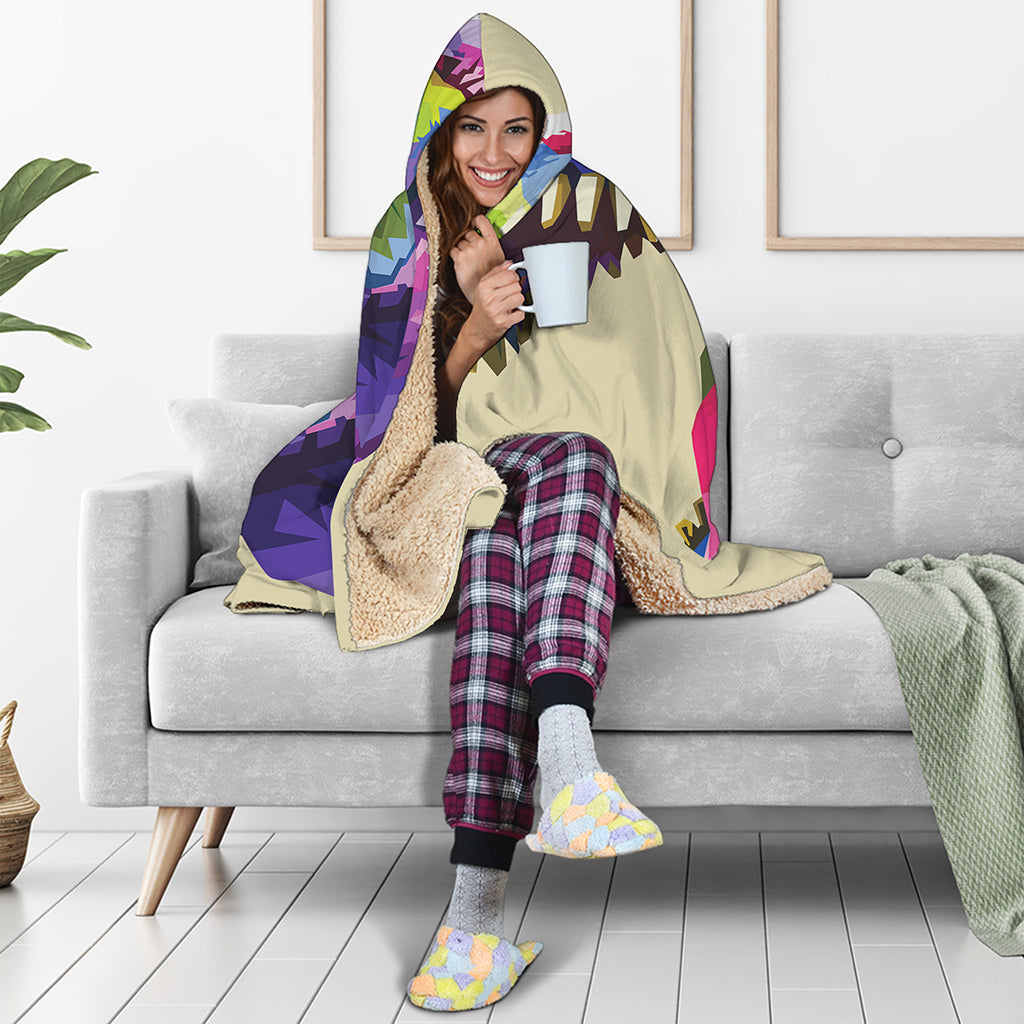 Colorful Tyrannosaurus Rex Print Hooded Blanket