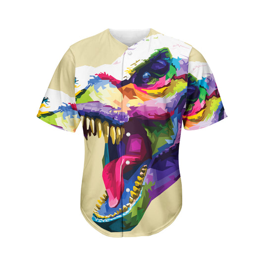 Colorful Tyrannosaurus Rex Print Men's Baseball Jersey
