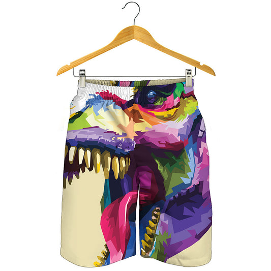 Colorful Tyrannosaurus Rex Print Men's Shorts