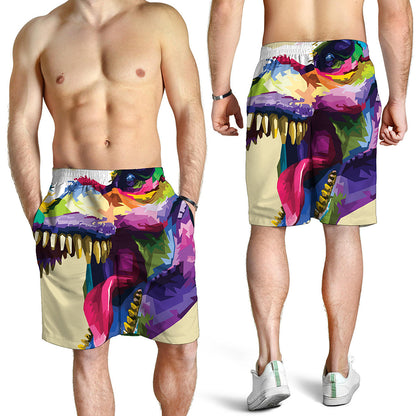 Colorful Tyrannosaurus Rex Print Men's Shorts