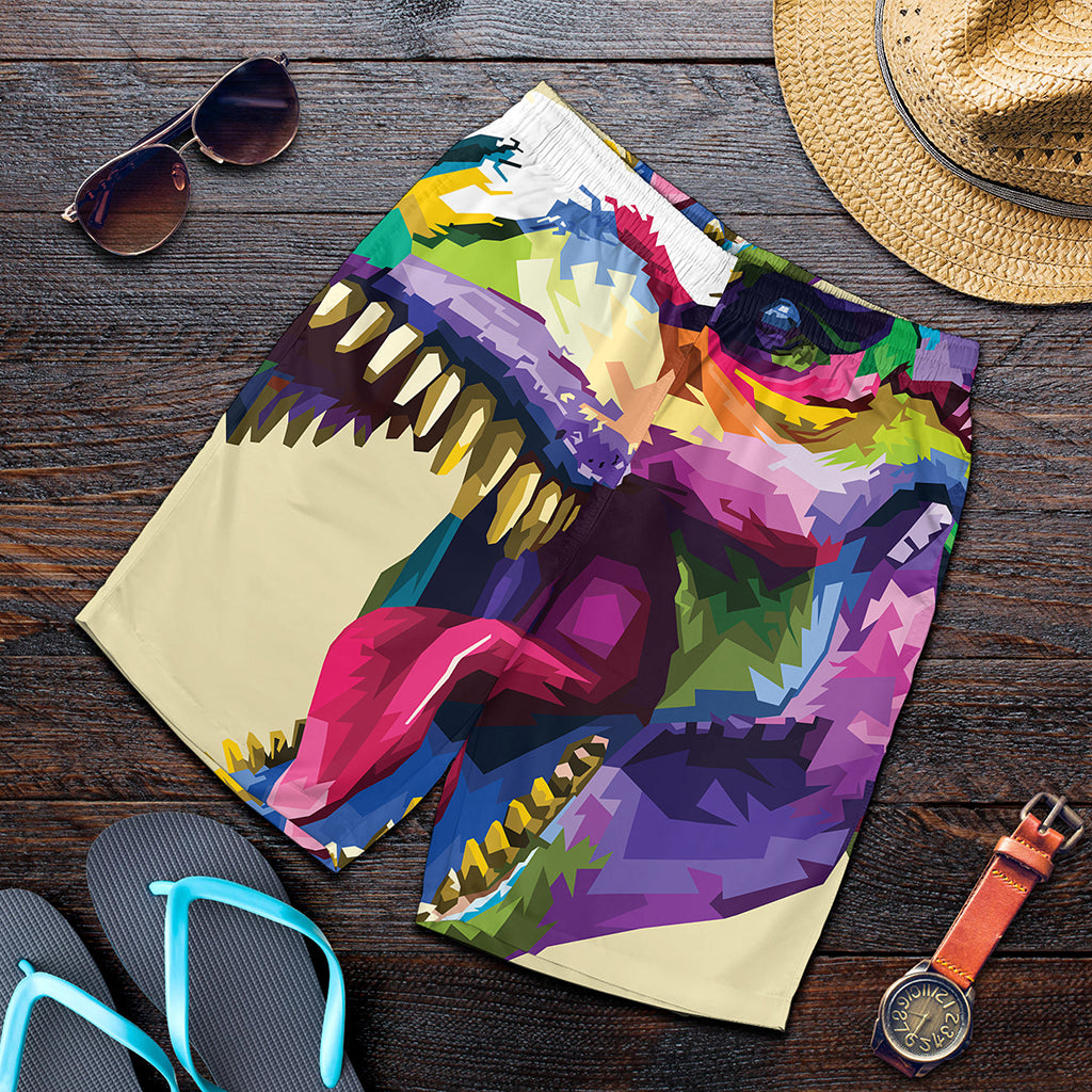 Colorful Tyrannosaurus Rex Print Men's Shorts