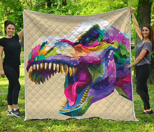 Colorful Tyrannosaurus Rex Print Quilt