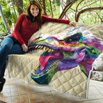 Colorful Tyrannosaurus Rex Print Quilt