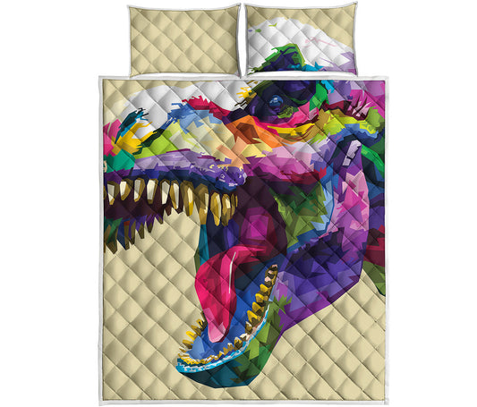 Colorful Tyrannosaurus Rex Print Quilt Bed Set
