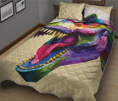 Colorful Tyrannosaurus Rex Print Quilt Bed Set