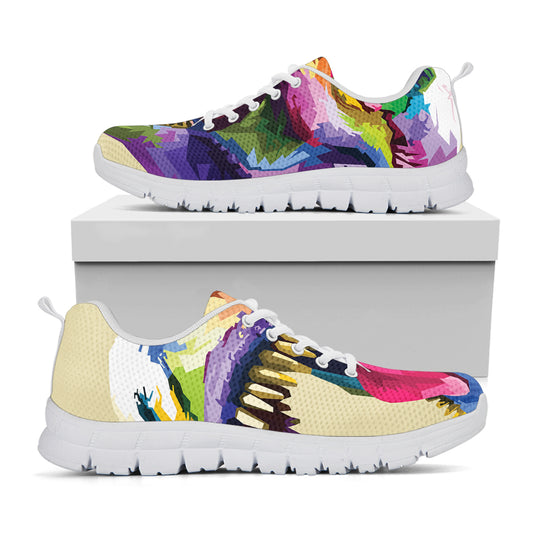 Colorful Tyrannosaurus Rex Print White Sneakers