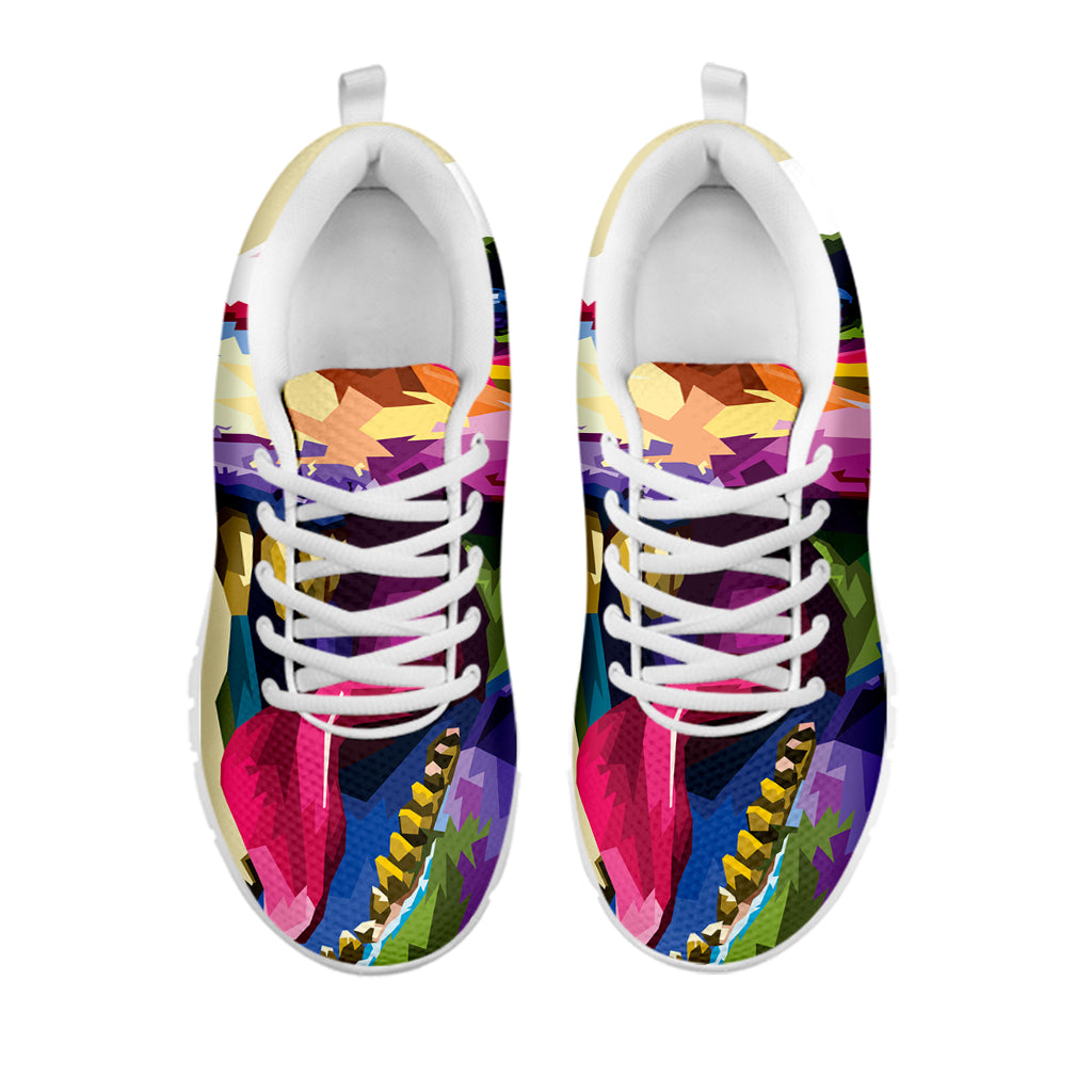 Colorful Tyrannosaurus Rex Print White Sneakers