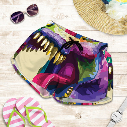 Colorful Tyrannosaurus Rex Print Women's Shorts