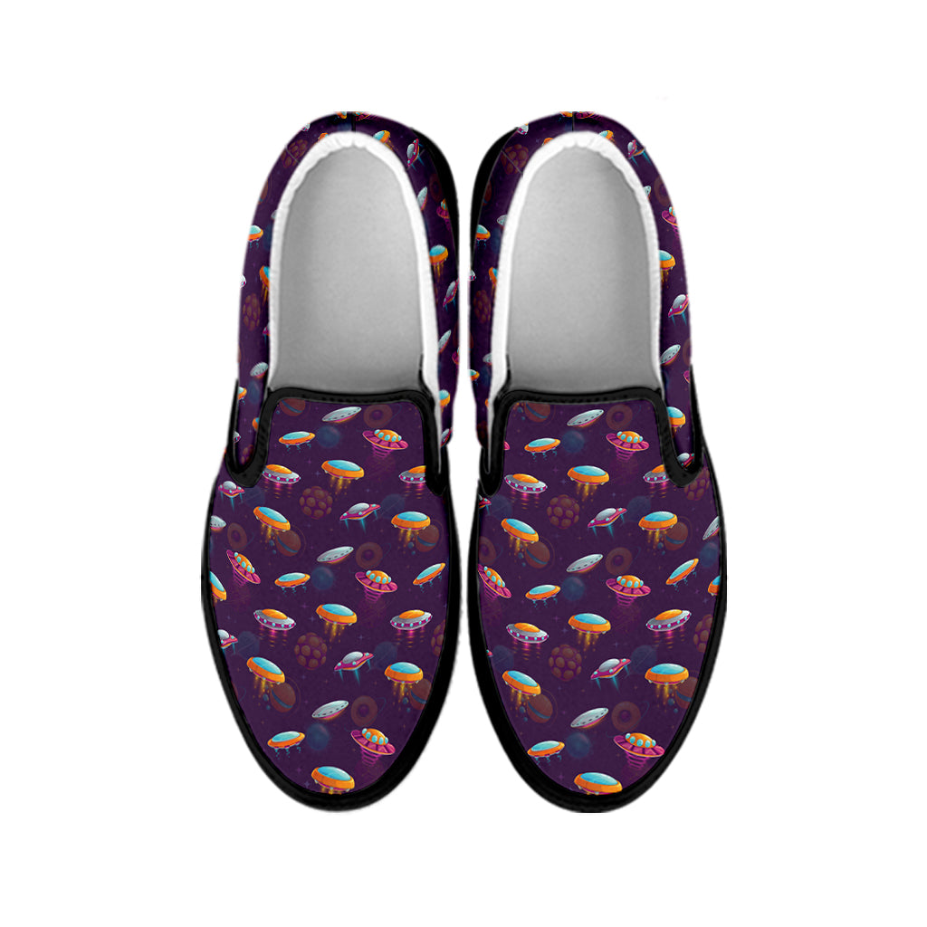 Colorful UFO Pattern Print Black Slip On Shoes