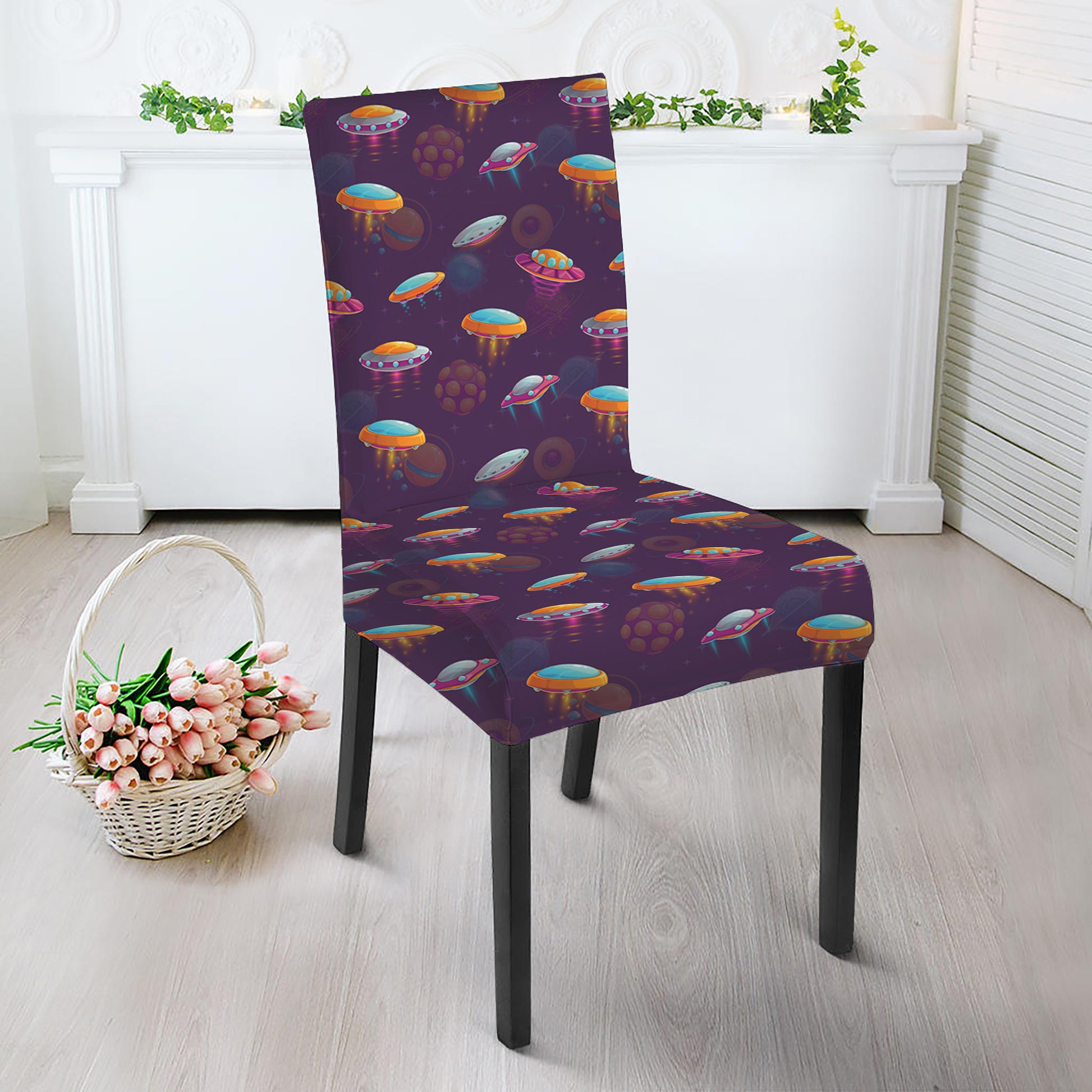 Colorful UFO Pattern Print Dining Chair Slipcover