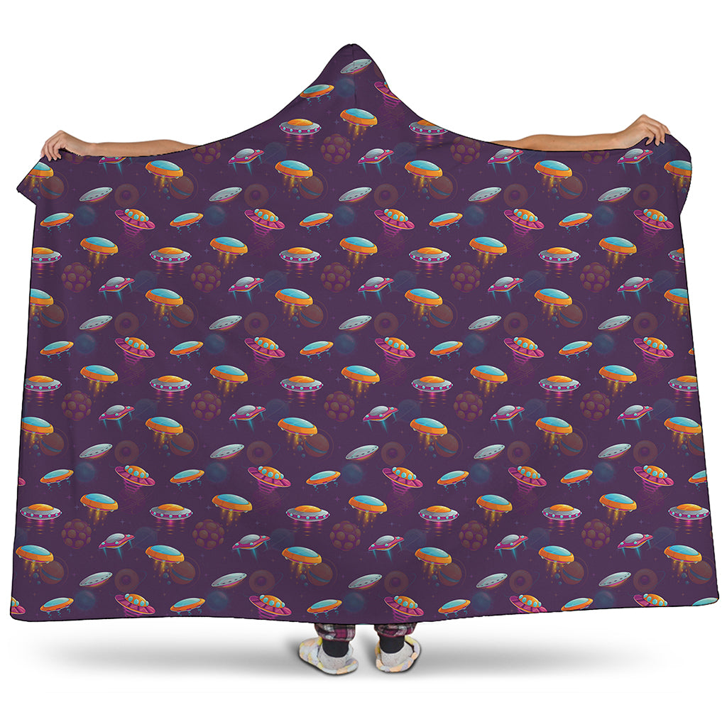 Colorful UFO Pattern Print Hooded Blanket