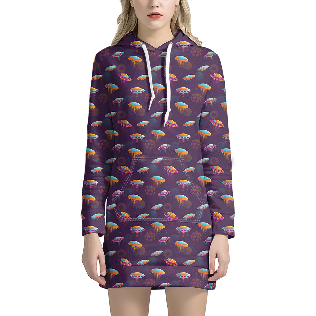 Colorful UFO Pattern Print Hoodie Dress