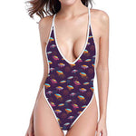 Colorful UFO Pattern Print One Piece High Cut Swimsuit