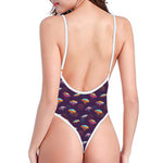 Colorful UFO Pattern Print One Piece High Cut Swimsuit
