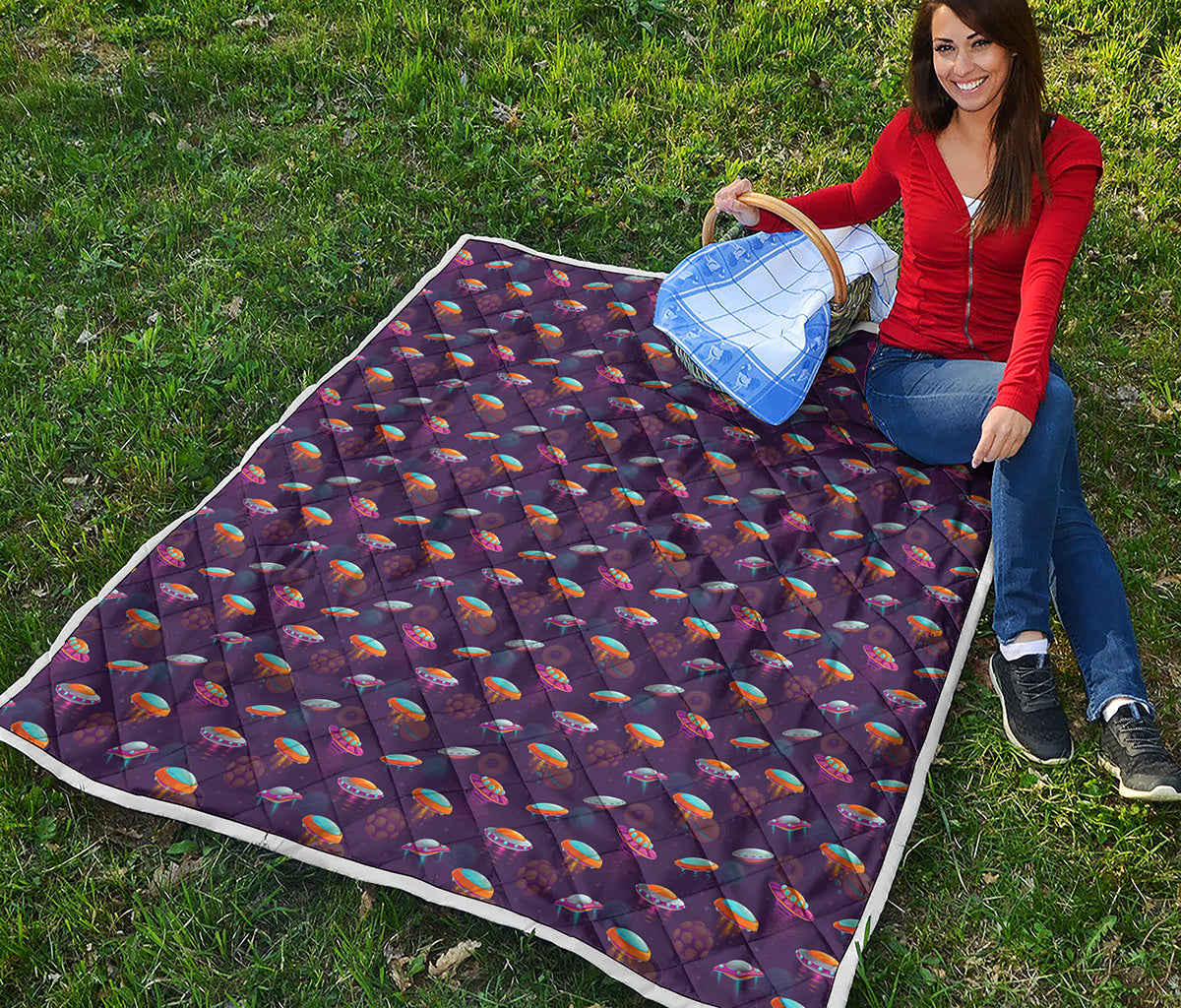 Colorful UFO Pattern Print Quilt
