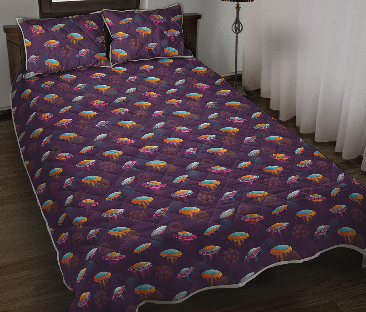 Colorful UFO Pattern Print Quilt Bed Set