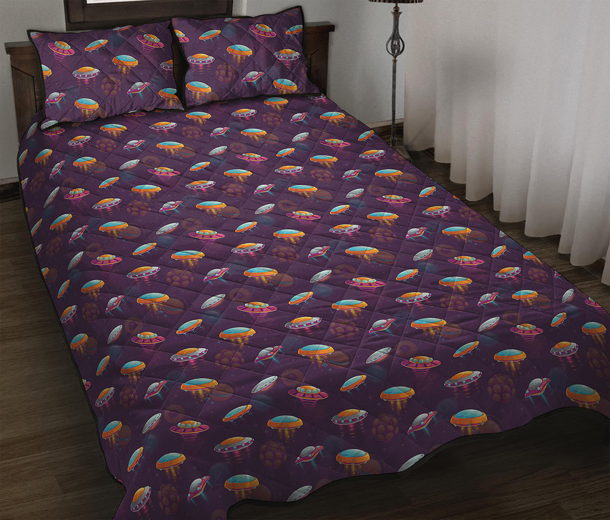 Colorful UFO Pattern Print Quilt Bed Set