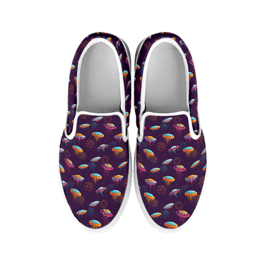 Colorful UFO Pattern Print White Slip On Shoes