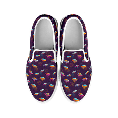 Colorful UFO Pattern Print White Slip On Shoes