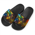 Colorful Universe Galaxy Space Print Black Slide Sandals