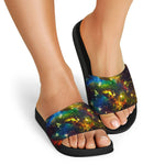Colorful Universe Galaxy Space Print Black Slide Sandals