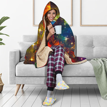 Colorful Universe Galaxy Space Print Hooded Blanket