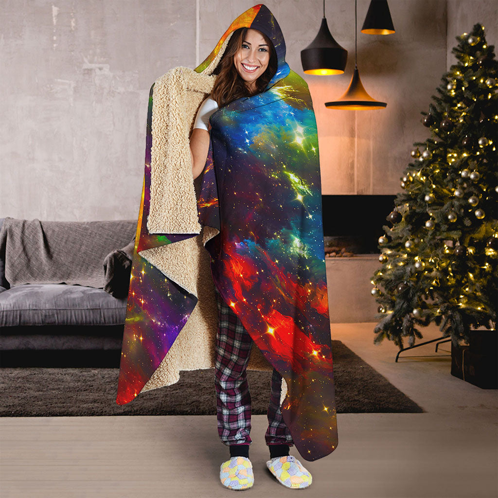 Colorful Universe Galaxy Space Print Hooded Blanket