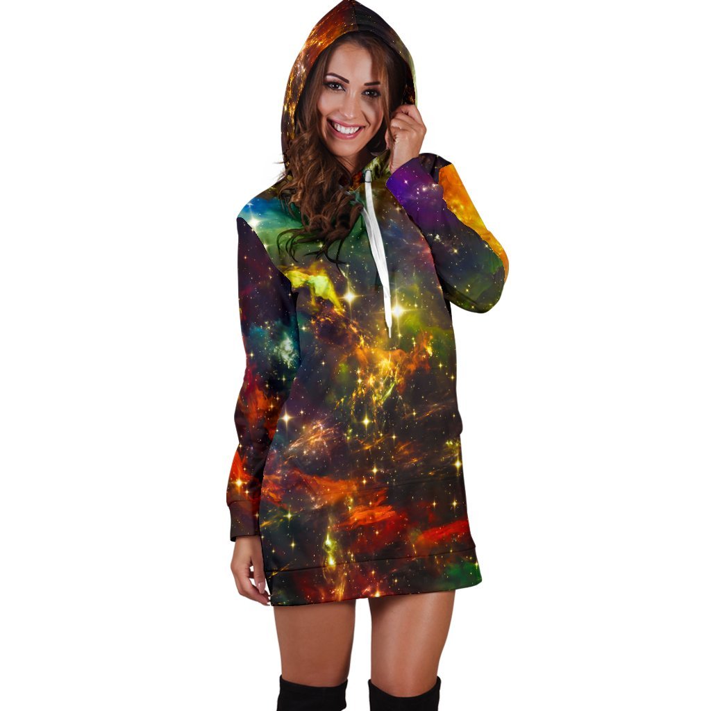 Colorful Universe Galaxy Space Print Hoodie Dress GearFrost