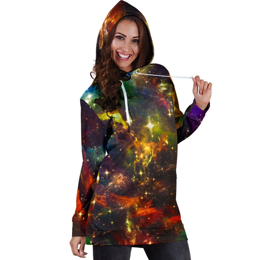 Colorful Universe Galaxy Space Print Hoodie Dress GearFrost