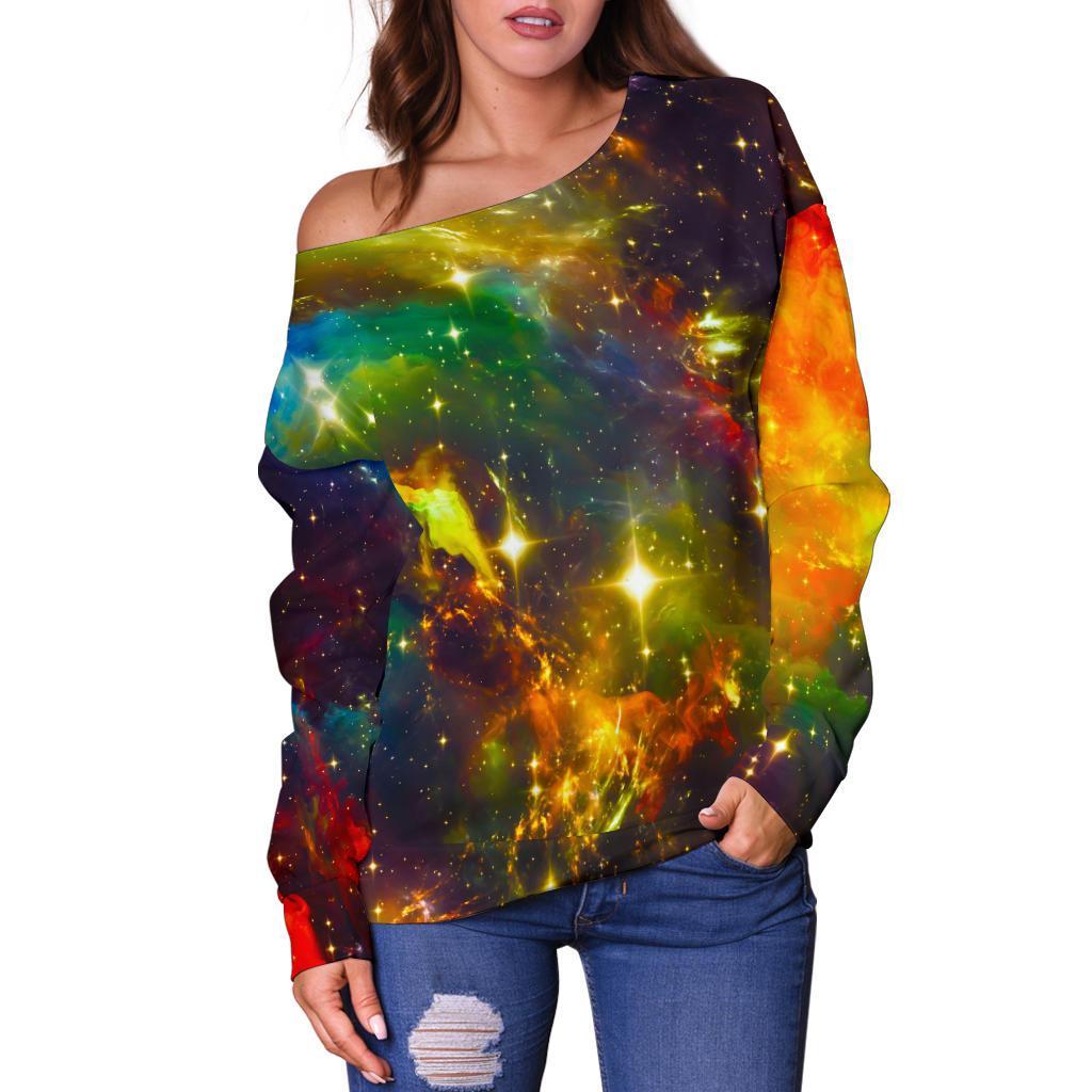Colorful Universe Galaxy Space Print Off Shoulder Sweatshirt GearFrost