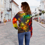 Colorful Universe Galaxy Space Print Off Shoulder Sweatshirt GearFrost