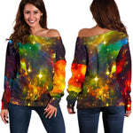 Colorful Universe Galaxy Space Print Off Shoulder Sweatshirt GearFrost