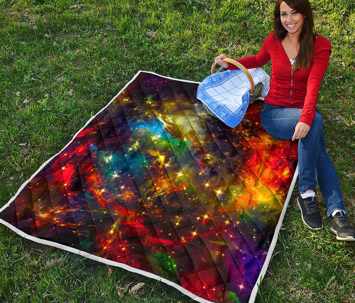 Colorful Universe Galaxy Space Print Quilt