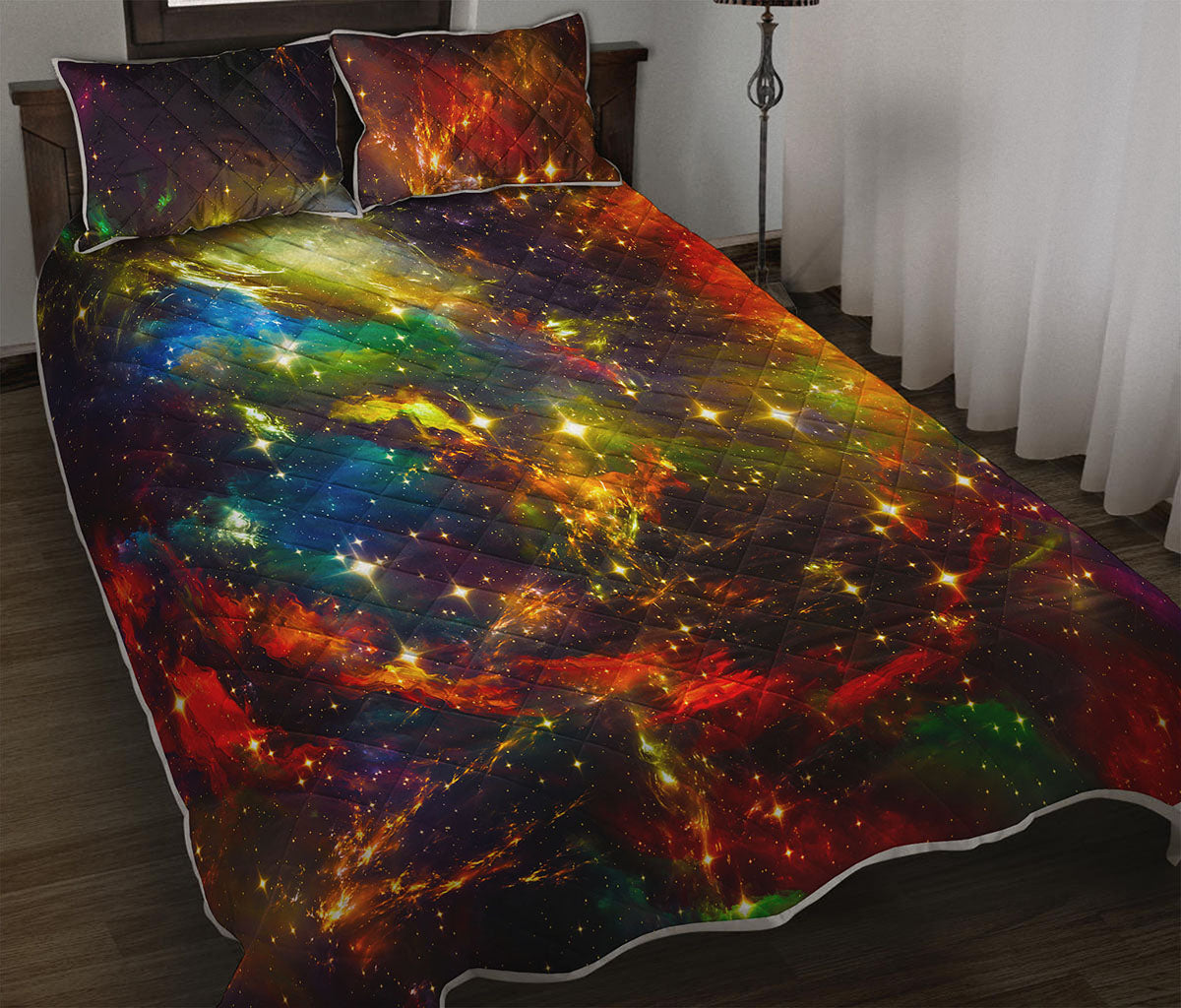 Colorful Universe Galaxy Space Print Quilt Bed Set