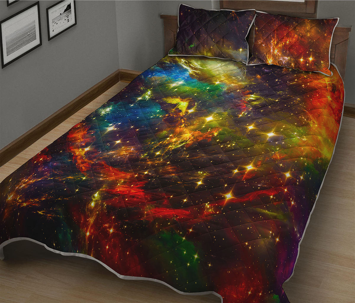 Colorful Universe Galaxy Space Print Quilt Bed Set