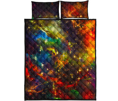 Colorful Universe Galaxy Space Print Quilt Bed Set