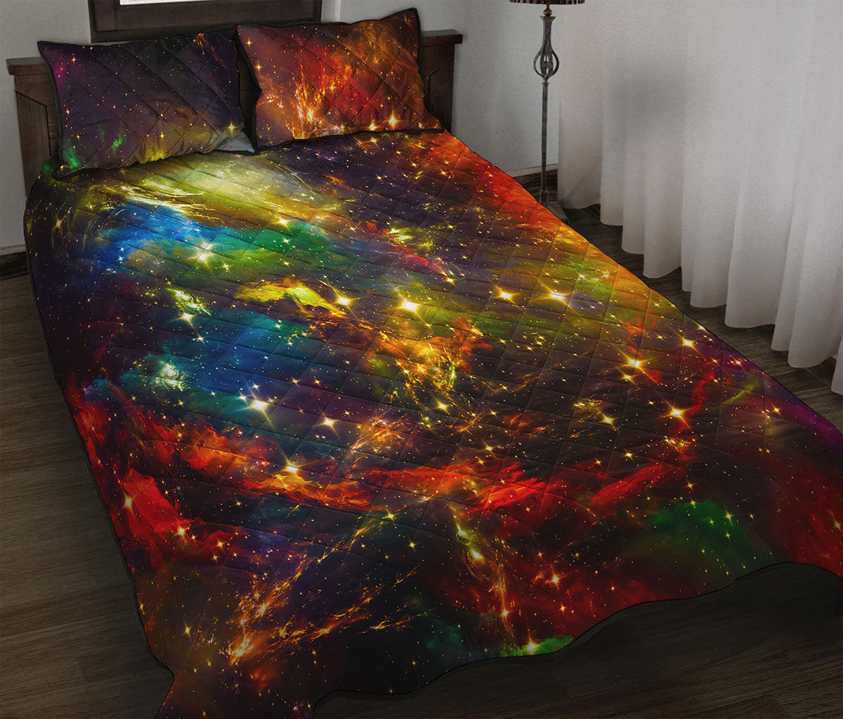 Colorful Universe Galaxy Space Print Quilt Bed Set