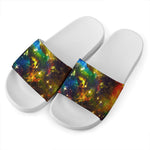 Colorful Universe Galaxy Space Print White Slide Sandals