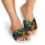 Colorful Universe Galaxy Space Print White Slide Sandals